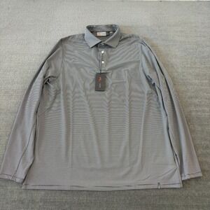 Kjus Soren Long Sleeve Polo Shirt Mens 2XL Gray White Striped Golf Performance
